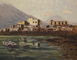 stilt houses (2)   <br/>oil on canvas   <br/>90 cm (w) x 70 cm (h)   <br/>2014