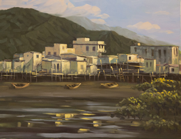 stilt houses (1)   <br/>oil on canvas   <br/>90 cm (w) x 70 cm (h)   <br/>2014